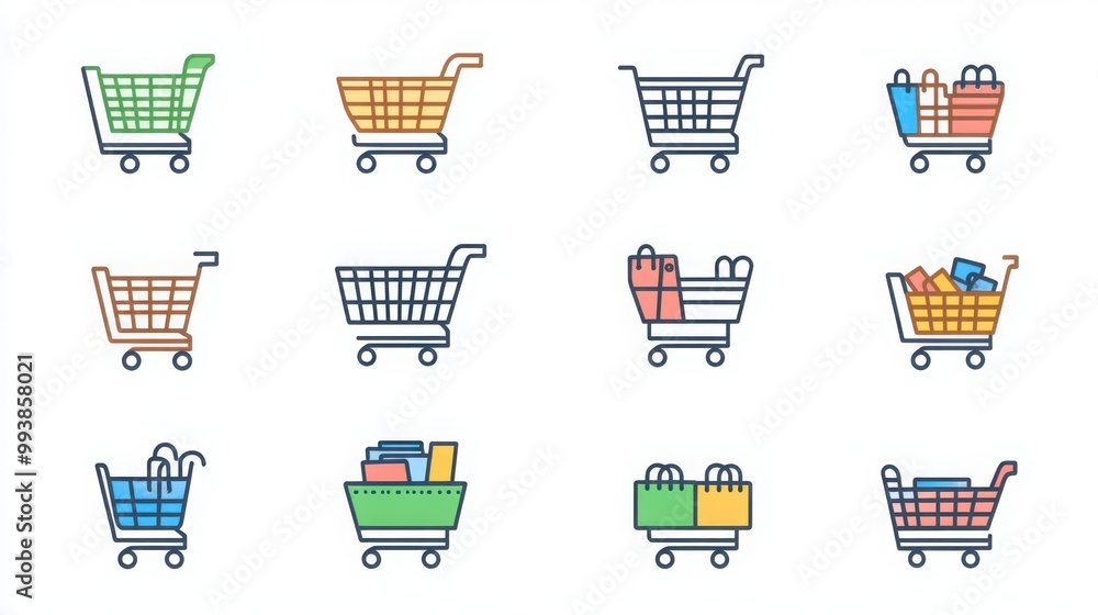 Shopping Cart thin line icon set. Example a checkout, cart with products, empty cart, cart with sale sign, online cart, cart with percentage discount Shopping Cart thin line icon set. Example a checkout, cart with products, empty cart, cart with sale sign, online cart, cart with percentage discount