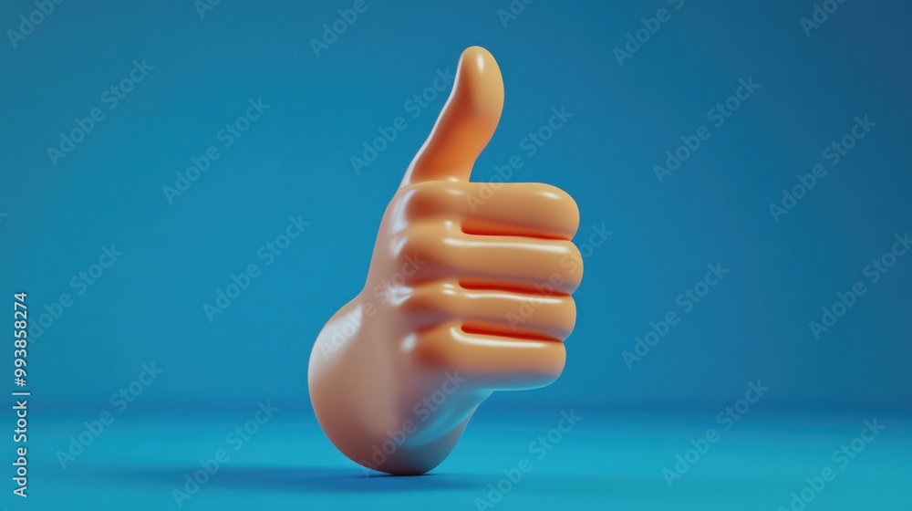 3D Thumbs Up Gesture on Blue Background 3D Thumbs Up Gesture on Blue Background