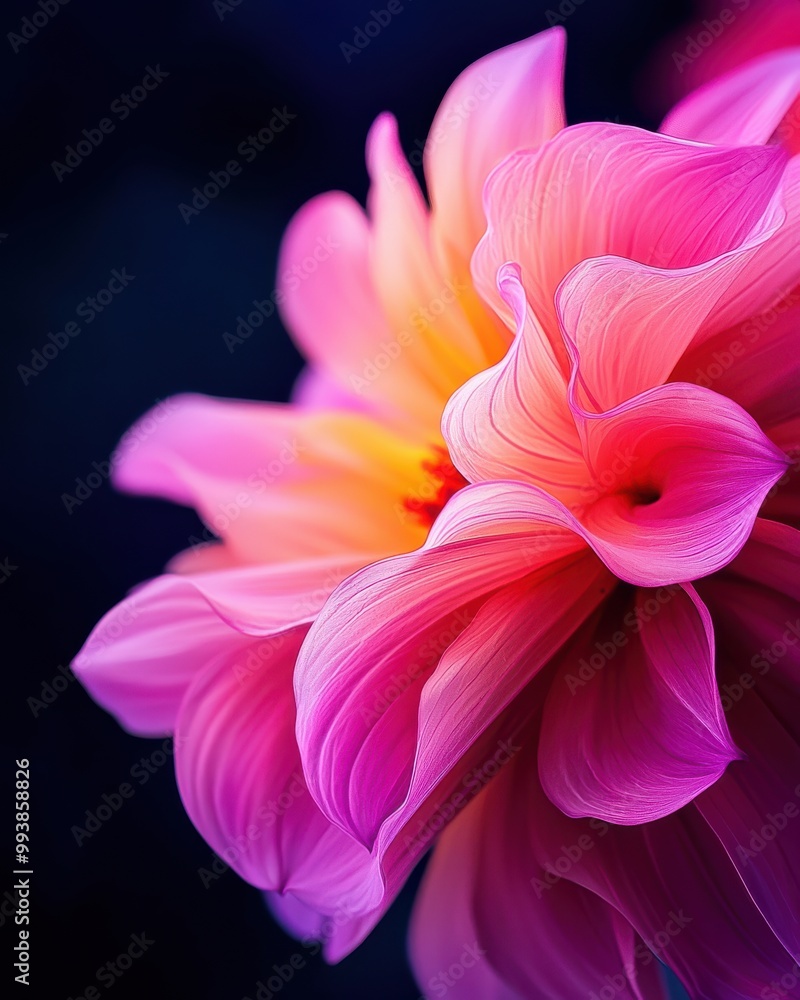 A vibrant pink flower with delicate petals, showcasing intricate details and a stunning gradient of colors against a dark background. A vibrant pink flower with delicate petals, showcasing intricate details and a stunning gradient of colors against a dark background.