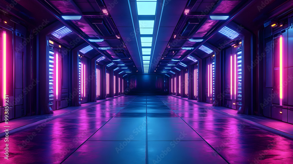Futuristic Neon Corridor 3D Illustration Futuristic Neon Corridor 3D Illustration