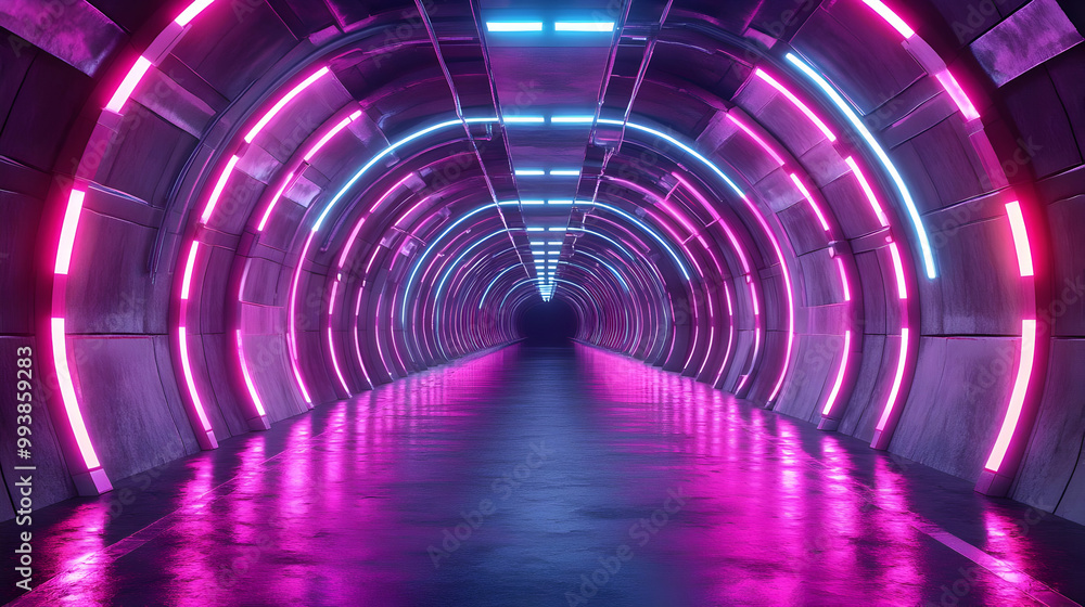 Futuristic Neon Tunnel 3D Render Futuristic Neon Tunnel 3D Render