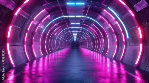 Futuristic Neon Tunnel 3D Render