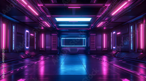 Futuristic Neon Corridor 3D Illustration