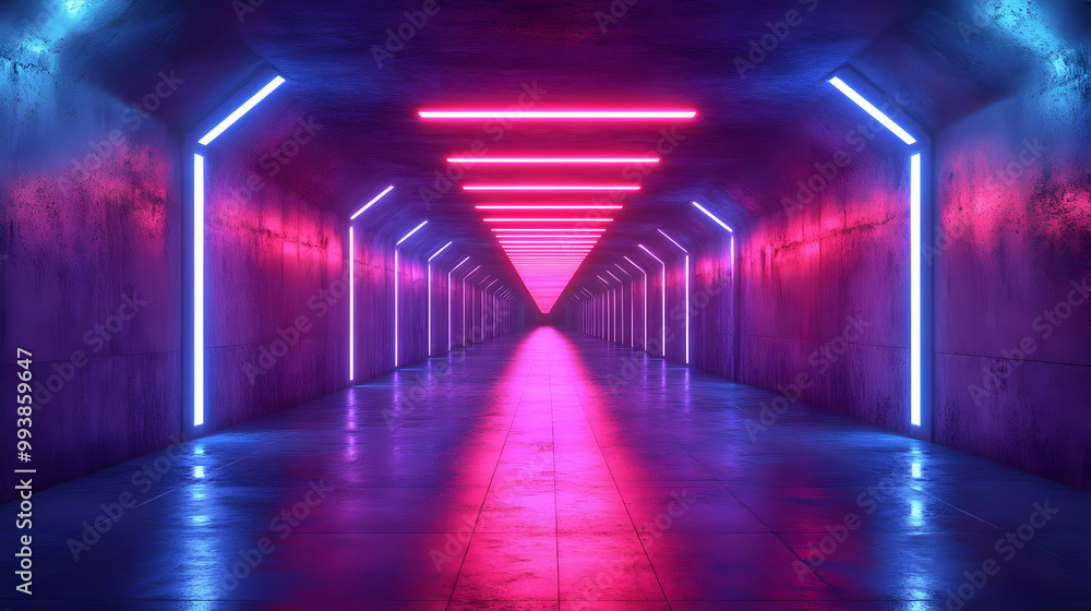 Neon Lights Tunnel 3D Illustration
