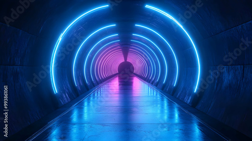 Neon Lights Tunnel 3D Illustration