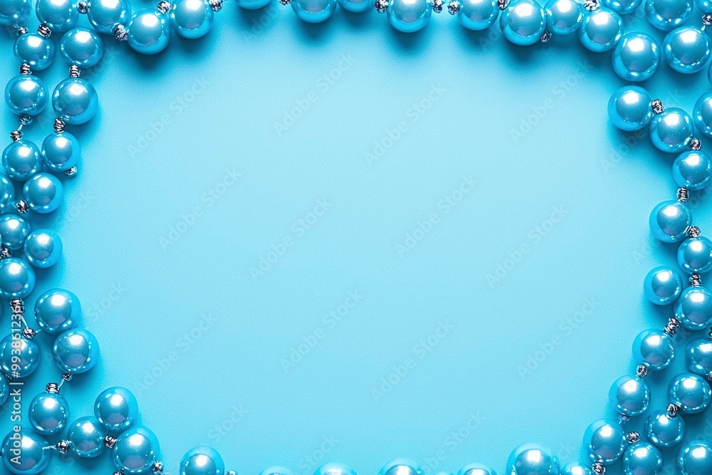 Light Blue Christmas Ornaments Border on Blue Background Light Blue Christmas Ornaments Border on Blue Background