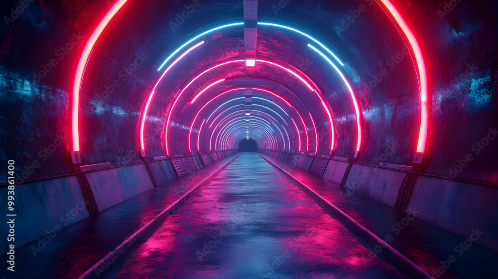 3D Neon Tunnel Illustration with Pink and Blue Lights 3D Neon Tunnel Illustration with Pink and Blue Lights