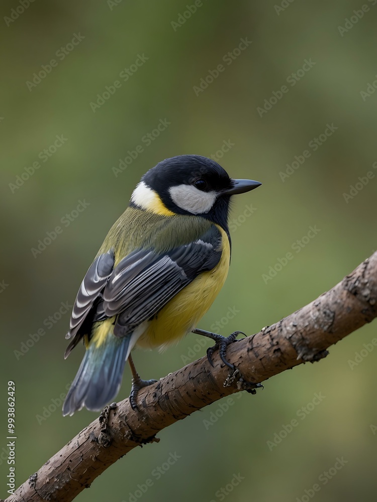 Great tit bird perched on a branch with a blurred background. Great tit bird perched on a branch with a blurred background.