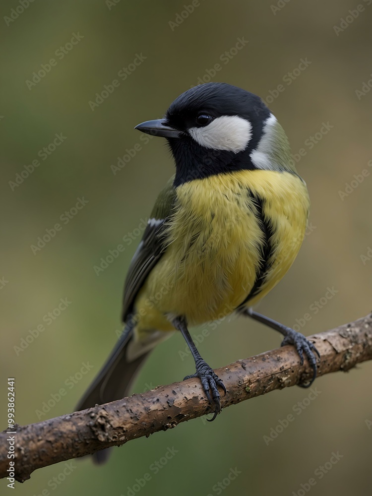 Great tit bird perched on a branch with a blurred background. Great tit bird perched on a branch with a blurred background.