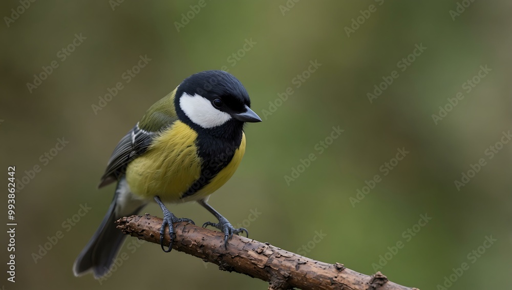 Great tit perched on a branch with a blurred background. Great tit perched on a branch with a blurred background.