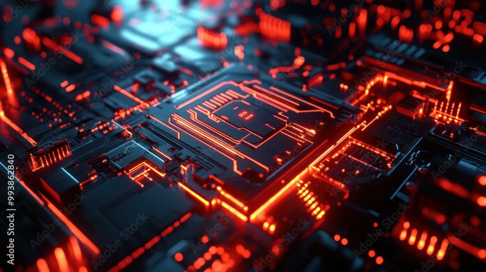 Abstract Circuit Board with Red Glow Abstract Circuit Board with Red Glow