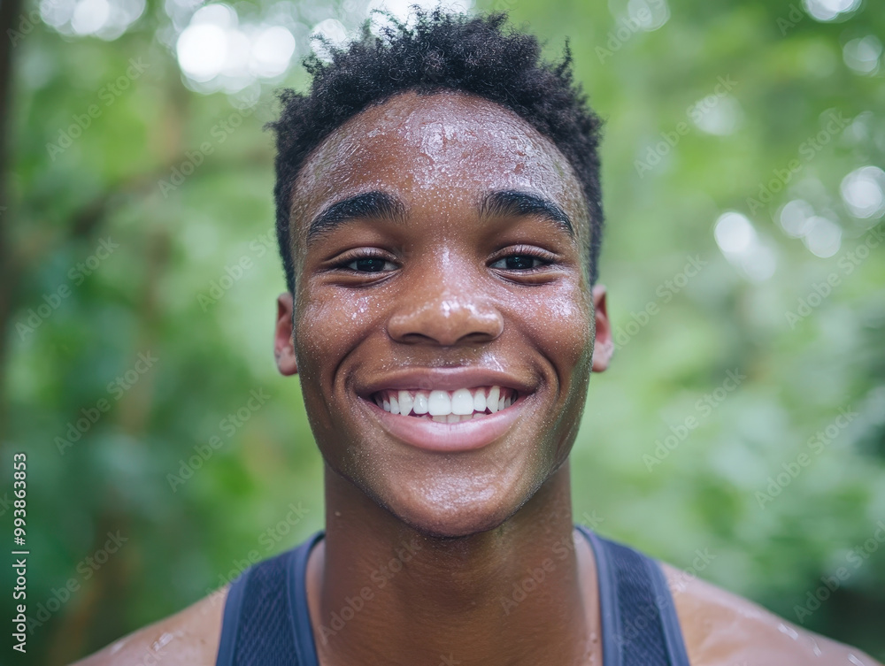 Joyful Smiling Black Teenager in Nature Close-Up Joyful Smiling Black Teenager in Nature Close-Up