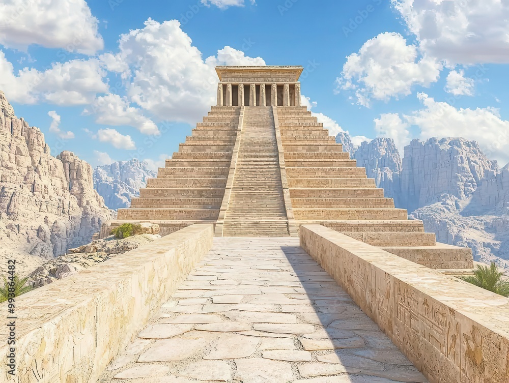 Fototapeta premium Ancient Mesopotamian ziggurat, stepped pyramid temple