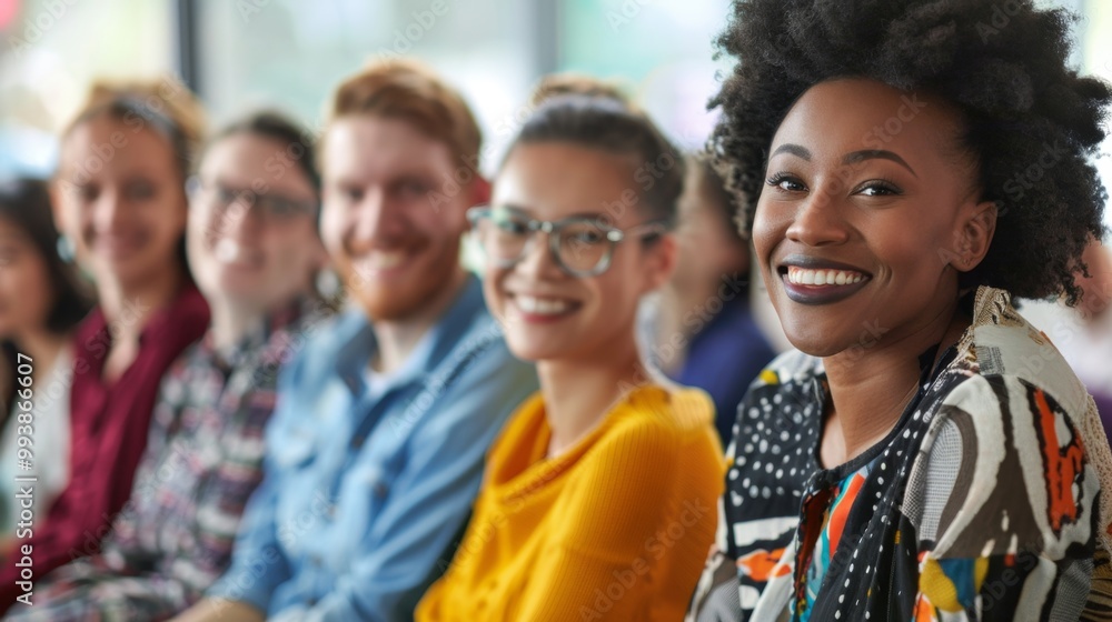 Diverse group of people smiling and looking at camera. Concept of team, community, unity, diversity, and inclusion. Diverse group of people smiling and looking at camera. Concept of team, community, unity, diversity, and inclusion.