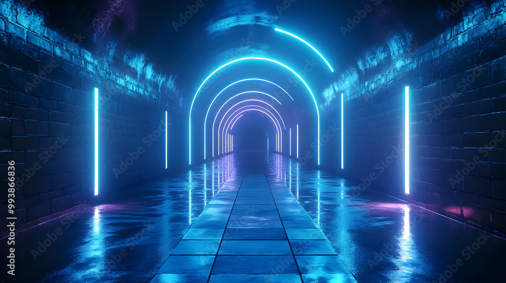 Obraz premium Neon Lights Tunnel 3D Illustration