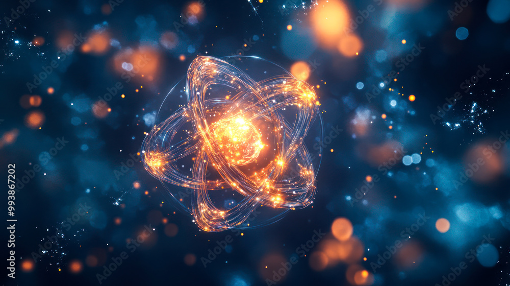Nucleus and electron orbit, vibrant atomic model, dynamic electron paths, subatomic structure. molecular energy. Molecular Structure for Scientific Research, Technology Concepts Nucleus and electron orbit, vibrant atomic model, dynamic electron paths, subatomic structure. molecular energy. Molecular Structure for Scientific Research, Technology Concepts