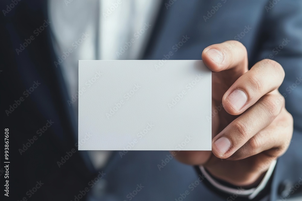 Hand holding a blank business card Hand holding a blank business card