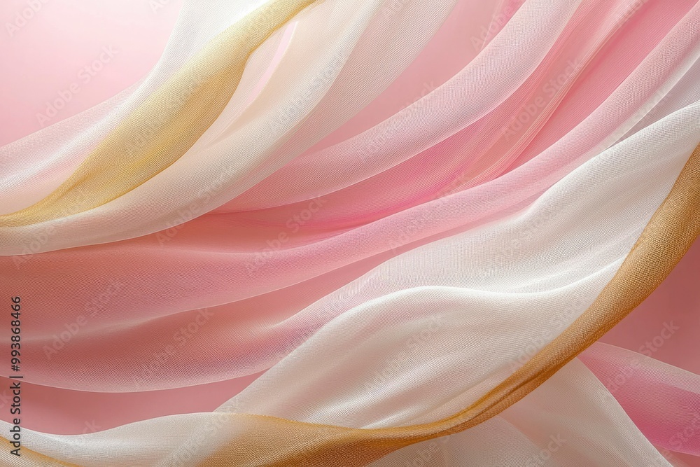 Obraz premium Abstract Texture of Layered Pink, White, and Gold Sheer Fabric