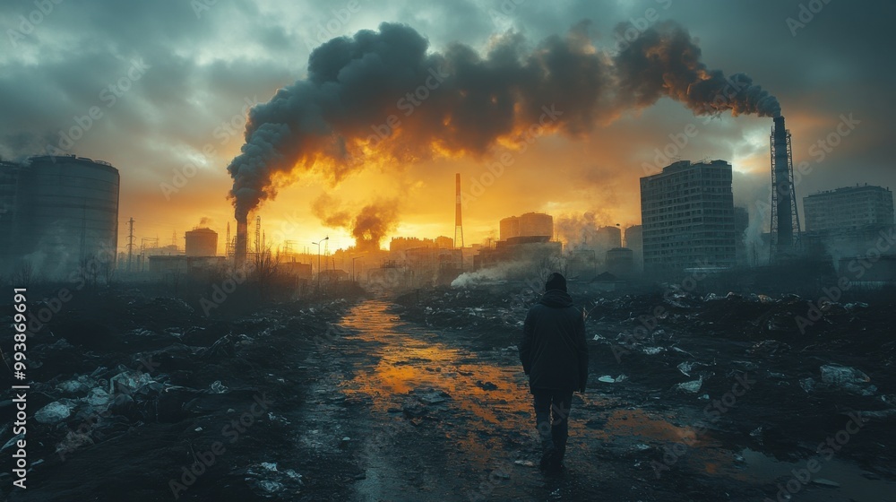 A Solitary Figure Amidst an Industrial Wasteland A Solitary Figure Amidst an Industrial Wasteland