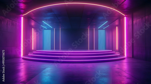 3D Neon Lights Stage Abstract Background