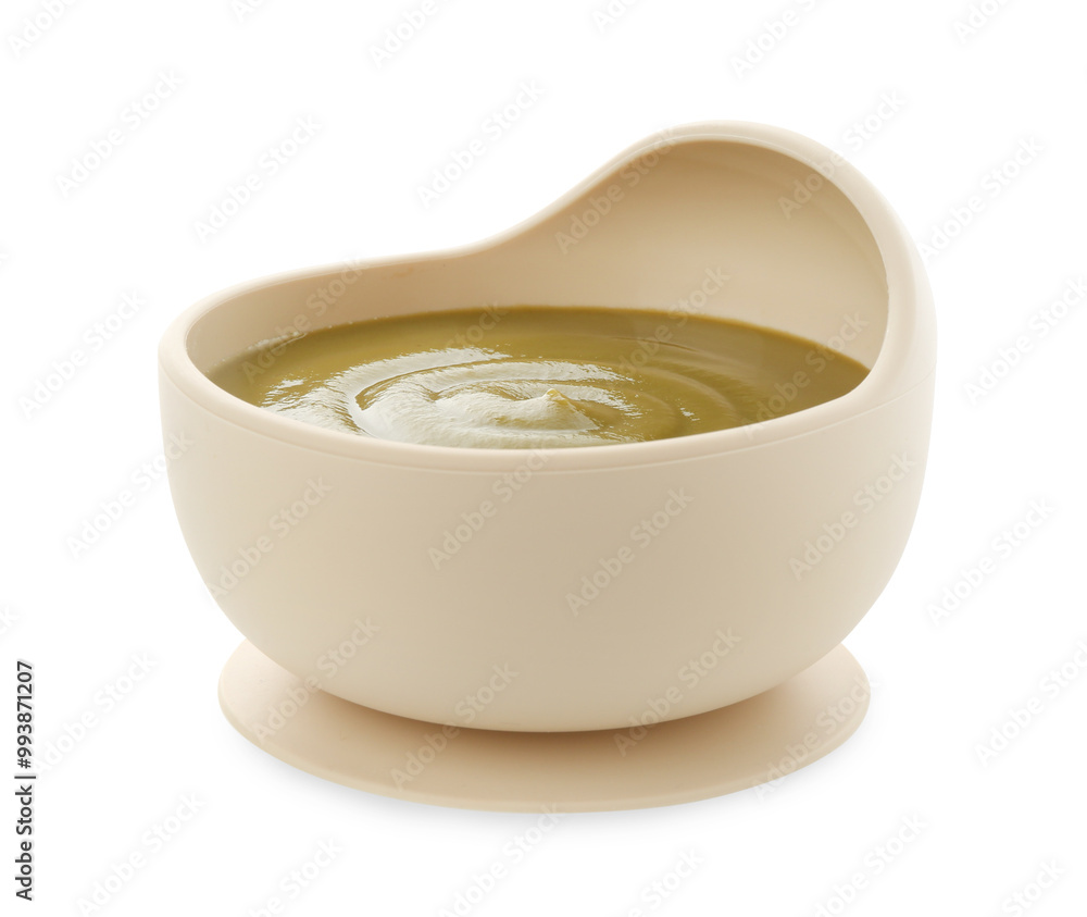 Tasty baby food in bowl isolated on white Tasty baby food in bowl isolated on white