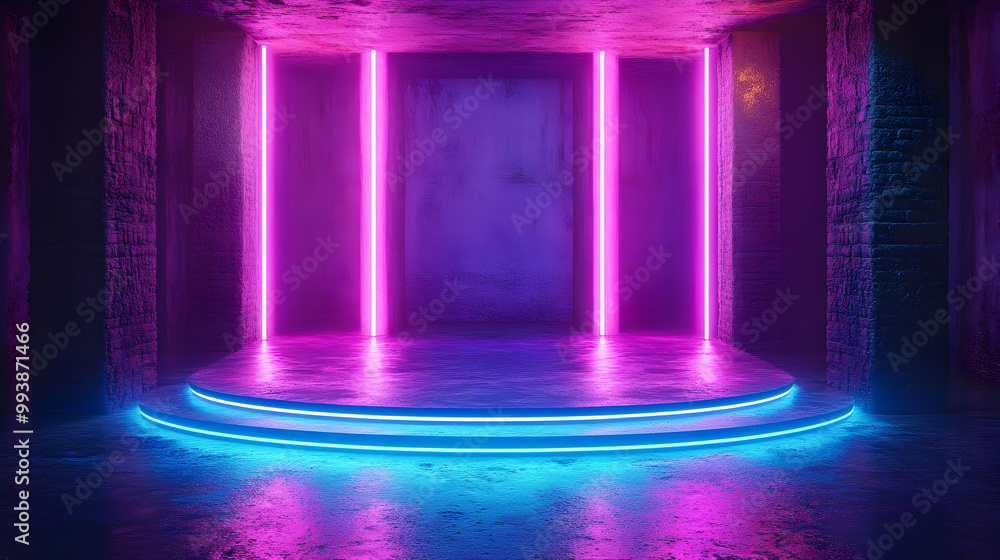 3D Neon Lights Background - Abstract Purple and Blue Glow in a Concrete Room 3D Neon Lights Background - Abstract Purple and Blue Glow in a Concrete Room