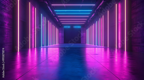 Neon Lights Corridor 3D Render