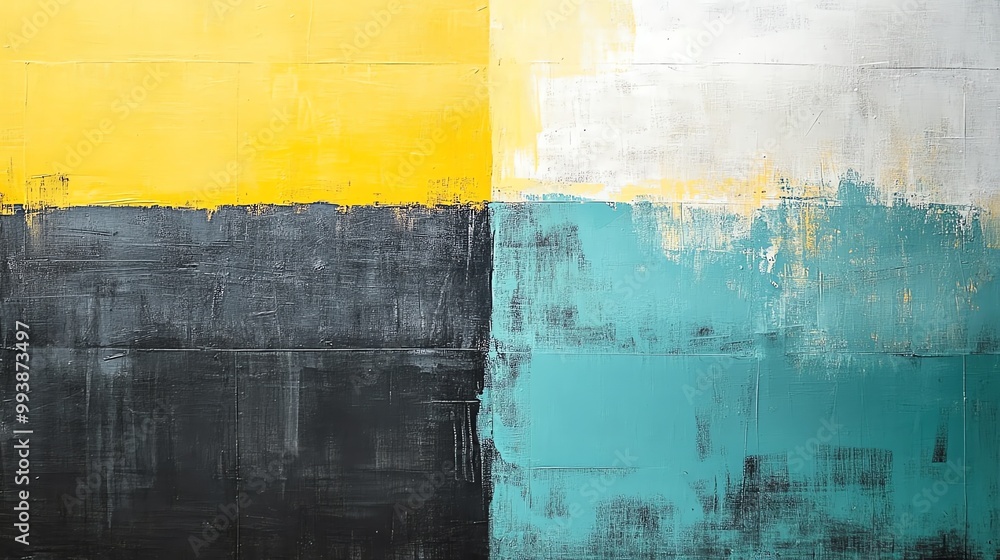 Naklejka premium Abstract wall with yellow, white, black, and blue paint.