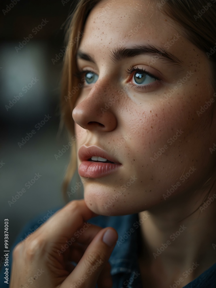 Intense portrait of a millennial girl reflecting on her inner struggles. Intense portrait of a millennial girl reflecting on her inner struggles.
