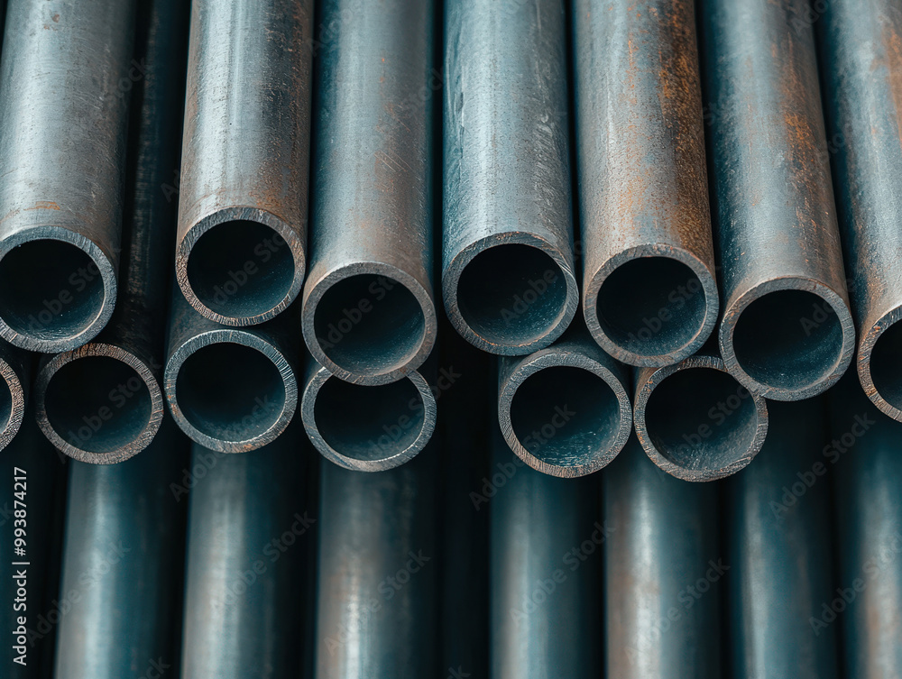 Close-up View of Stainless Steel Pipes in Stack Close-up View of Stainless Steel Pipes in Stack