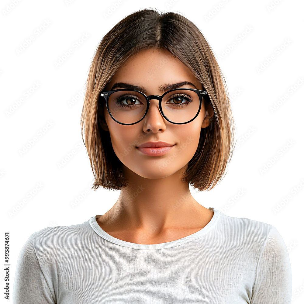 Woman with short bob hair wearing glasses professional look upper body isolated on white and transparent background Woman with short bob hair wearing glasses professional look upper body isolated on white and transparent background