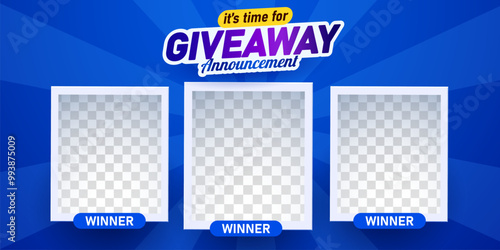 Giveaway winner announcement social media post template. Giveaway winner announcement with three winners.