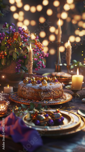 Epiphany Cake with Candlelight and Festive Berries