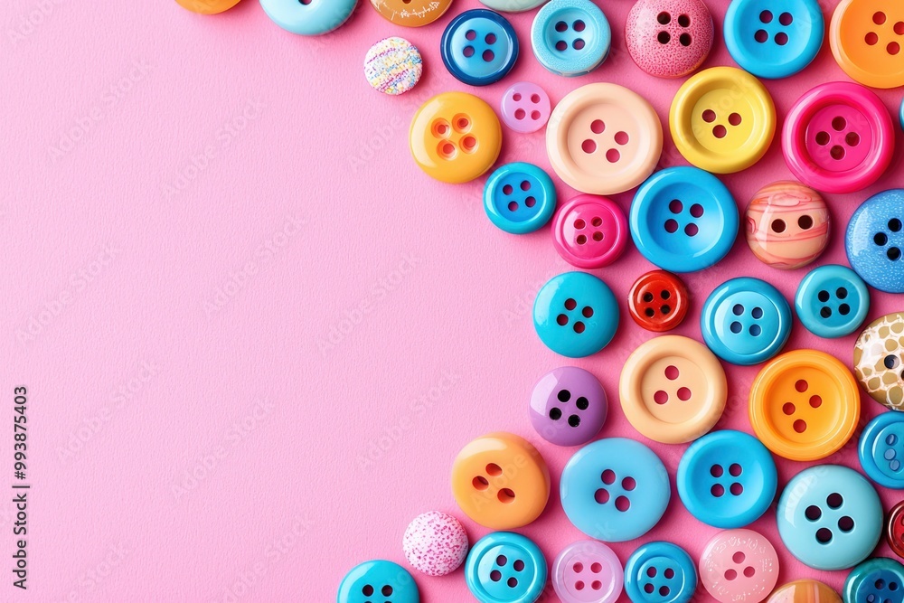 Colorful Buttons Arranged in a Diagonal Line on a Pink Background Colorful Buttons Arranged in a Diagonal Line on a Pink Background