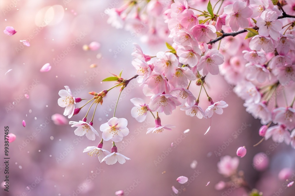 Fototapeta premium Delicate pink cherry blossoms with falling petals
