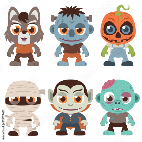 Vector illustration of Halloween Character set.