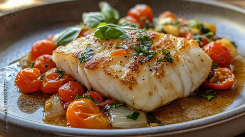 Juicy Pan-Seared Mediterranean Cod with Tomato Basil Sauce
