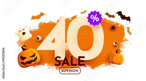 40 percent off. Halloween sale banner template. Podium and numbers with amount of discount. Special October offer