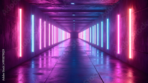 Neon Lights Tunnel - 3D Illustration