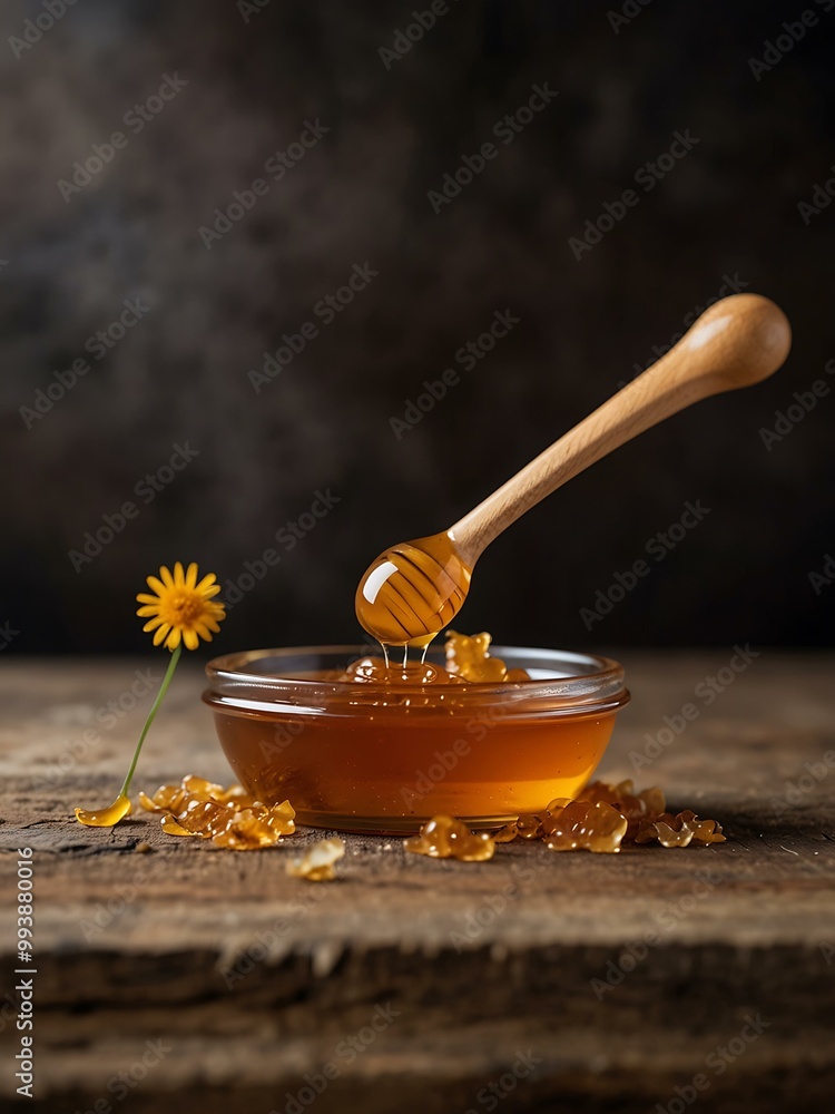 Luxurious wooden spoon filled with honey and royal jelly. Luxurious wooden spoon filled with honey and royal jelly.