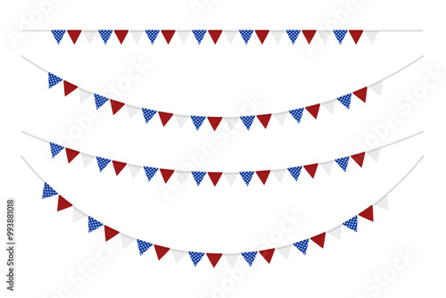 Set of USA flag garland template isolated