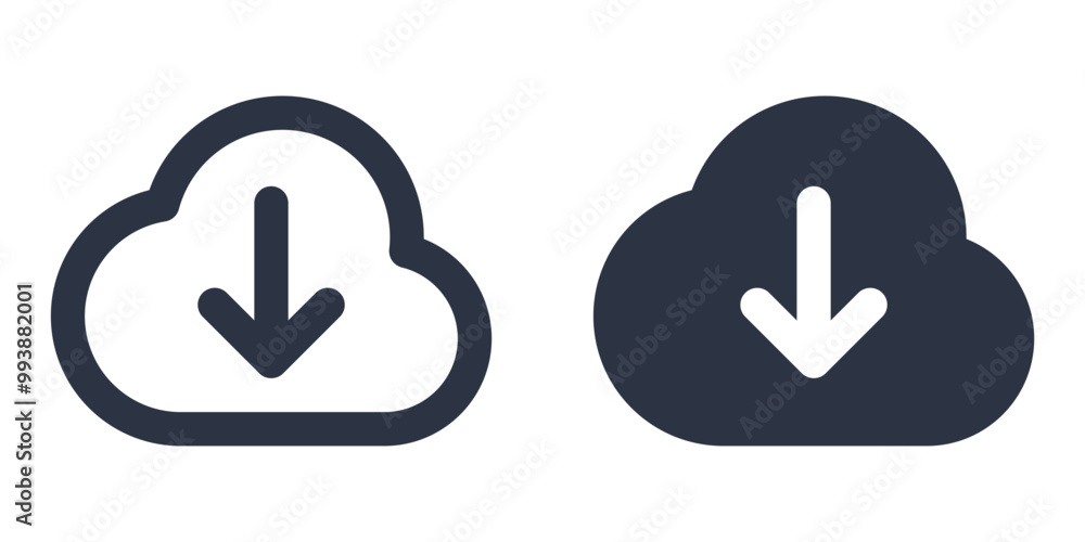 Cloud Download simple icons set designed in filled, outline, line and stroke style Cloud Download simple icons set designed in filled, outline, line and stroke style