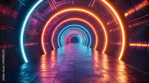 Neon Lights Tunnel 3D Illustration