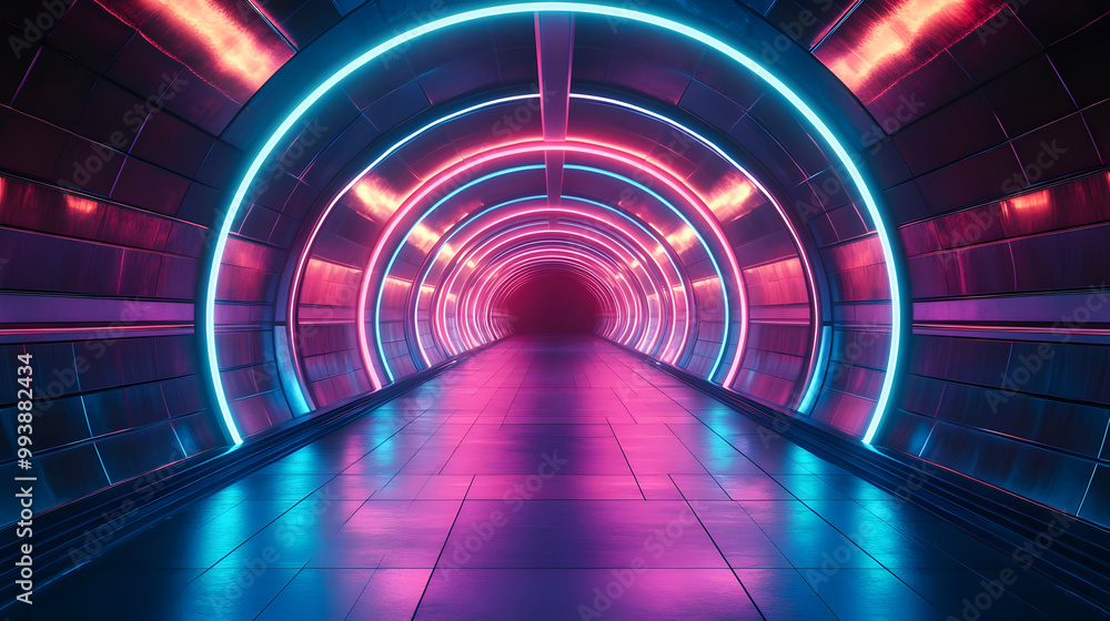 Neon Lights Tunnel Abstract Background Neon Lights Tunnel Abstract Background