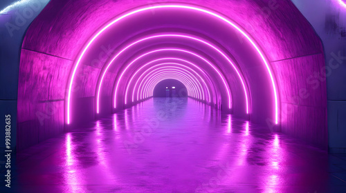 Purple Neon Lights in a 3D Archway Tunnel