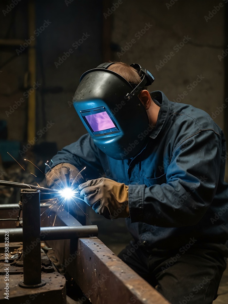 Man welding with an argon arc mask. Man welding with an argon arc mask.