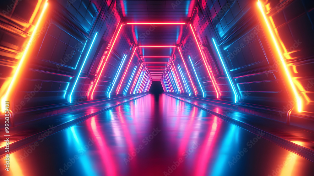 Futuristic Neon Tunnel 3D Illustration Futuristic Neon Tunnel 3D Illustration
