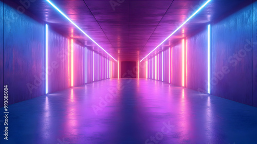 3D Neon Lights Corridor Abstract Background