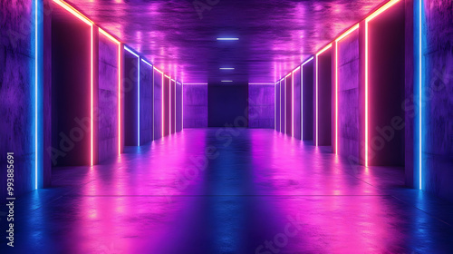 Neon Lights Corridor 3D Illustration