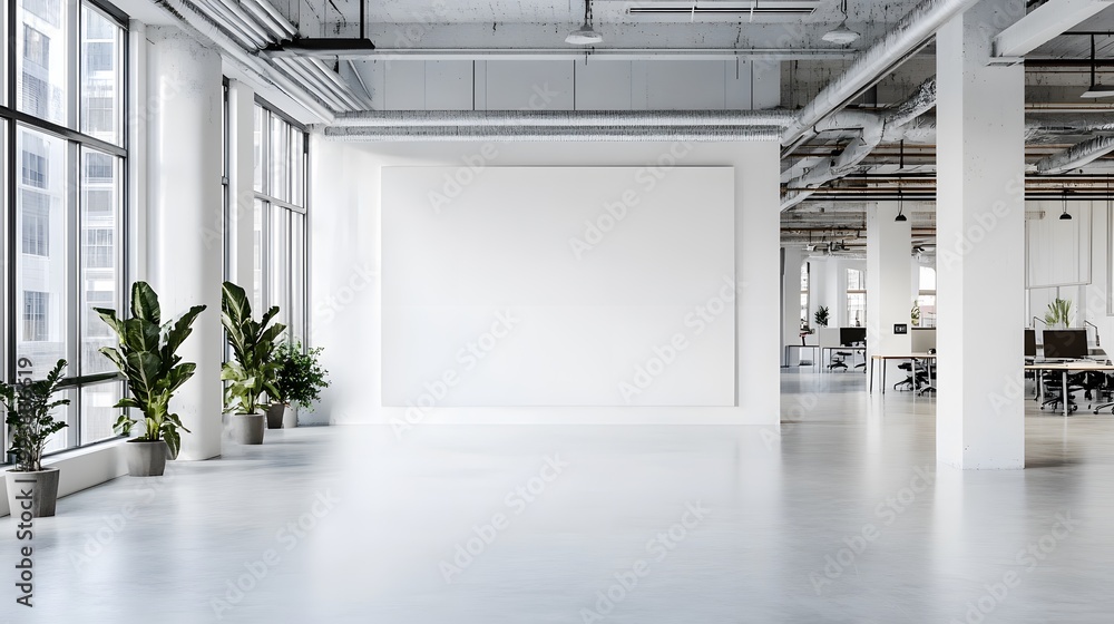 White open space, blank wall. White open space, blank wall.